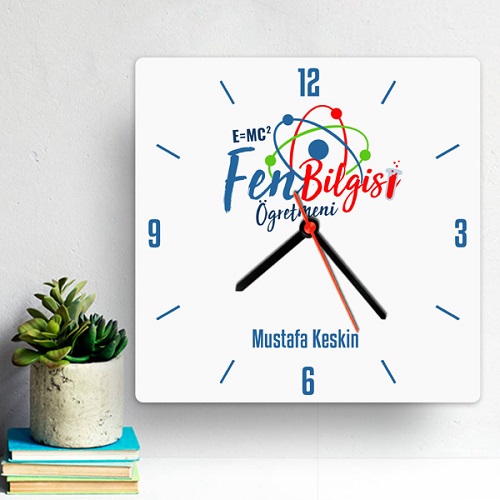 Fen Bilgisi Öğretmenlerine Özel Kare Duvar Saati
