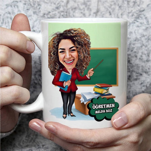 Kadın Öğretmenlere Özel Karikatürlü Kupa Bardak