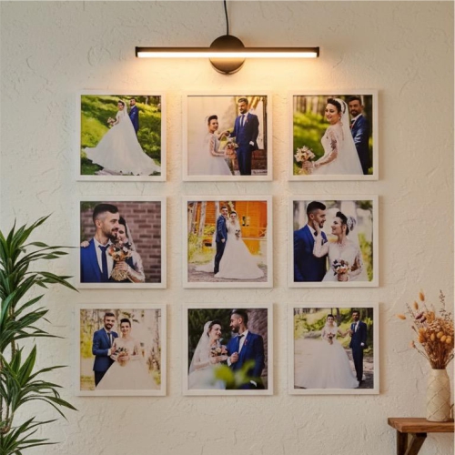 9 Adet Tablo - Beyaz (Led Işık Hediyeli)
